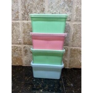 VTG Set Of 4 Goody Handi Boxes Storage Containers‎ Pastel Colors Plastic Lids